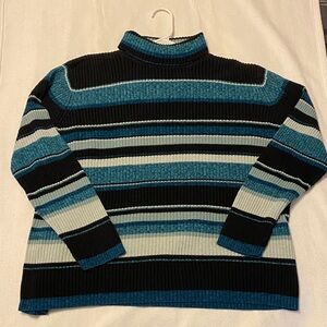 Retro Striped Turtleneck Sweater - Blue and Black